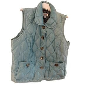 Talbot's Woman Petites xp Blue Quilted Puffer Vest Button Athleisure Preppy